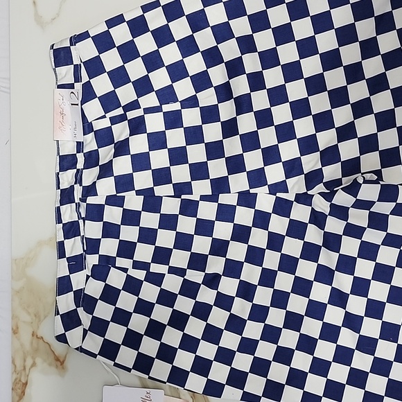 Checked Stretchy Wide Flare in Blue & White, A Beautiful Soul, Long Sz 12 - Picture 6 of 9